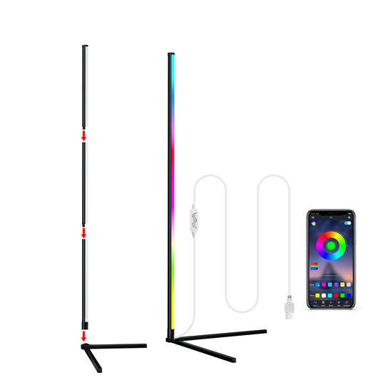 1.6m LED RGB Corner Floor Lamp Color Changing Floor Lamp with Remote Control Brightness Adjustable for Home Living Room Party