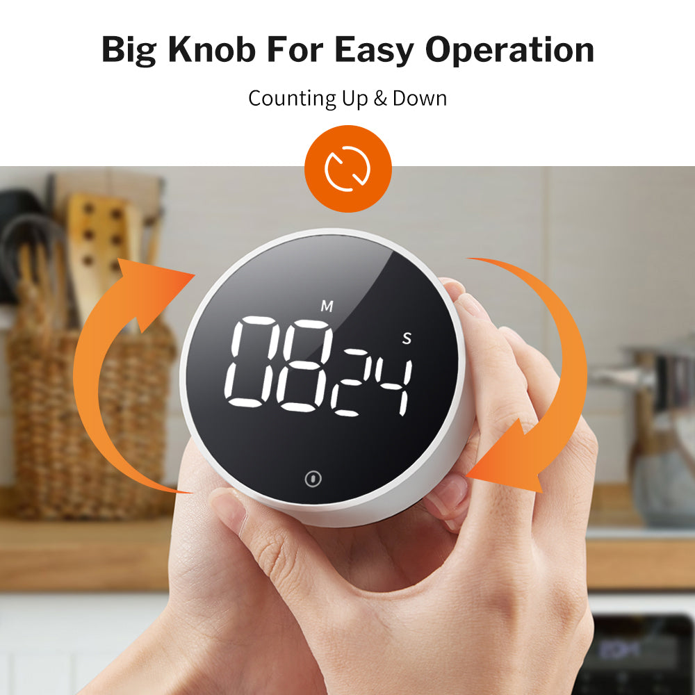 5250 Rotating Digital Kitchen Timer Magnetic Cooking Timer LED Counter Alarm Stopwatch Mechanical Electronic Timer for Baking Study Restaurant