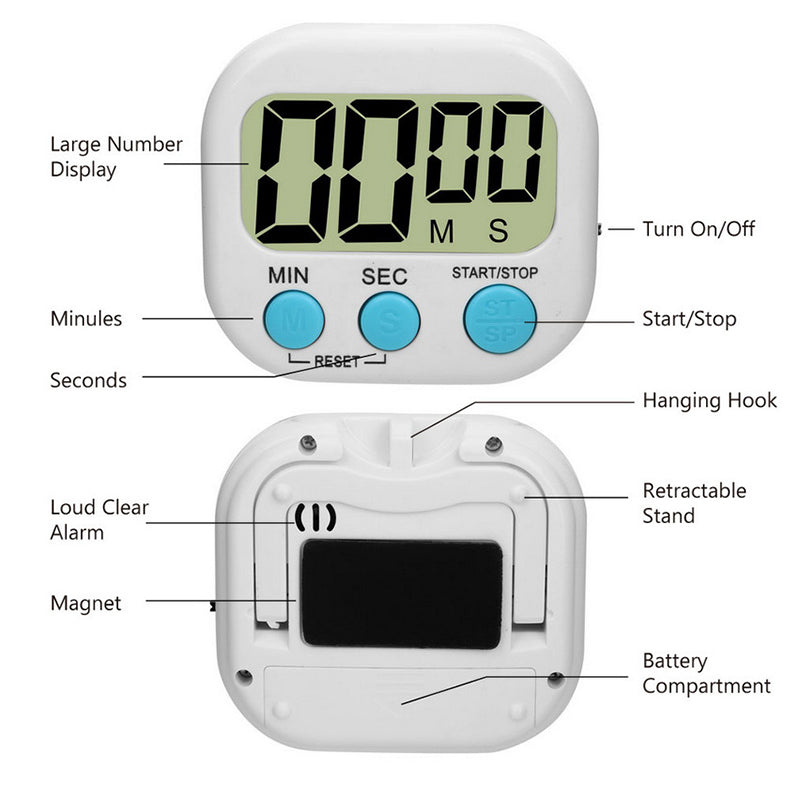 Digital Kitchen Timer Magnetic LCD Alarm Stopwatch Cooking Timer with Stand for Baking Sports Games