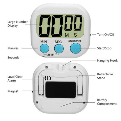 Digital Kitchen Timer Magnetic LCD Alarm Stopwatch Cooking Timer with Stand for Baking Sports Games