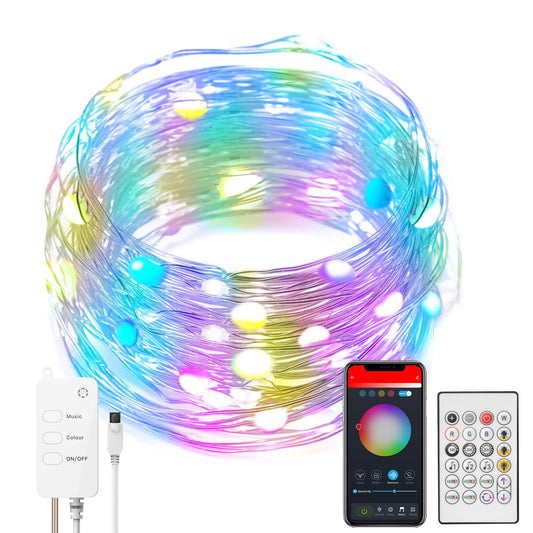 YJSL-I 10m 100 LED USB Powered Tuya WiFi Bluetooth Remote Voice Control Copper Wire Light String RGB Music Sync Festival Party Decor