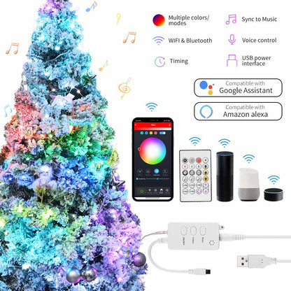 YJSL-I 10m 100 LED USB Powered Tuya WiFi Bluetooth Remote Voice Control Copper Wire Light String RGB Music Sync Festival Party Decor