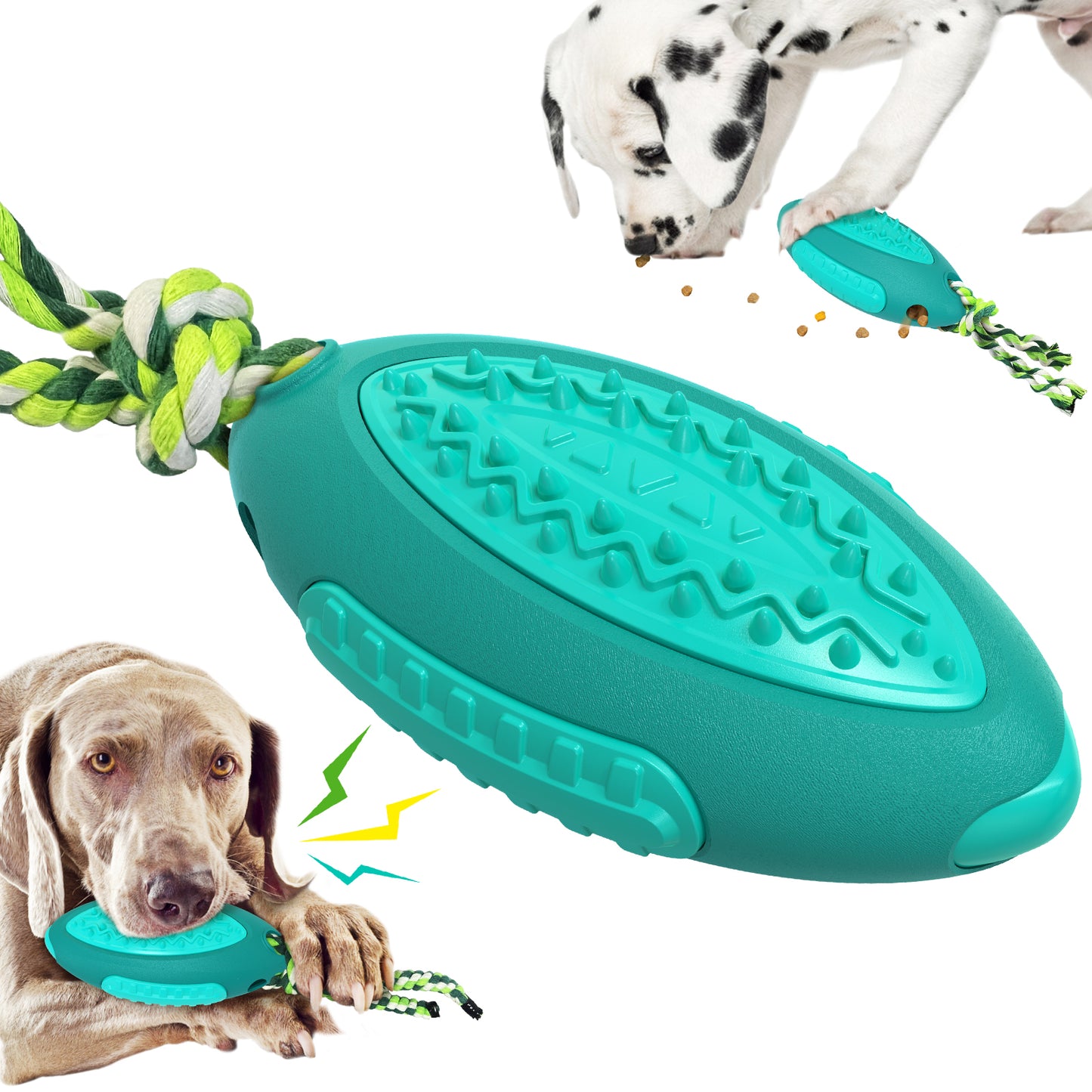 GLQ-05 Food Treat Dispensing Dogs Chew Toy TPR Pet Squeaky Toy with Sound for Dog Cleaning Teeth Rugby Ball Tool (with FDA, BPA-Free)