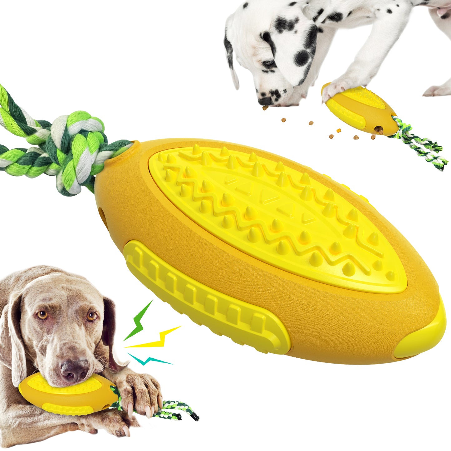 GLQ-05 Food Treat Dispensing Dogs Chew Toy TPR Pet Squeaky Toy with Sound for Dog Cleaning Teeth Rugby Ball Tool (with FDA, BPA-Free)