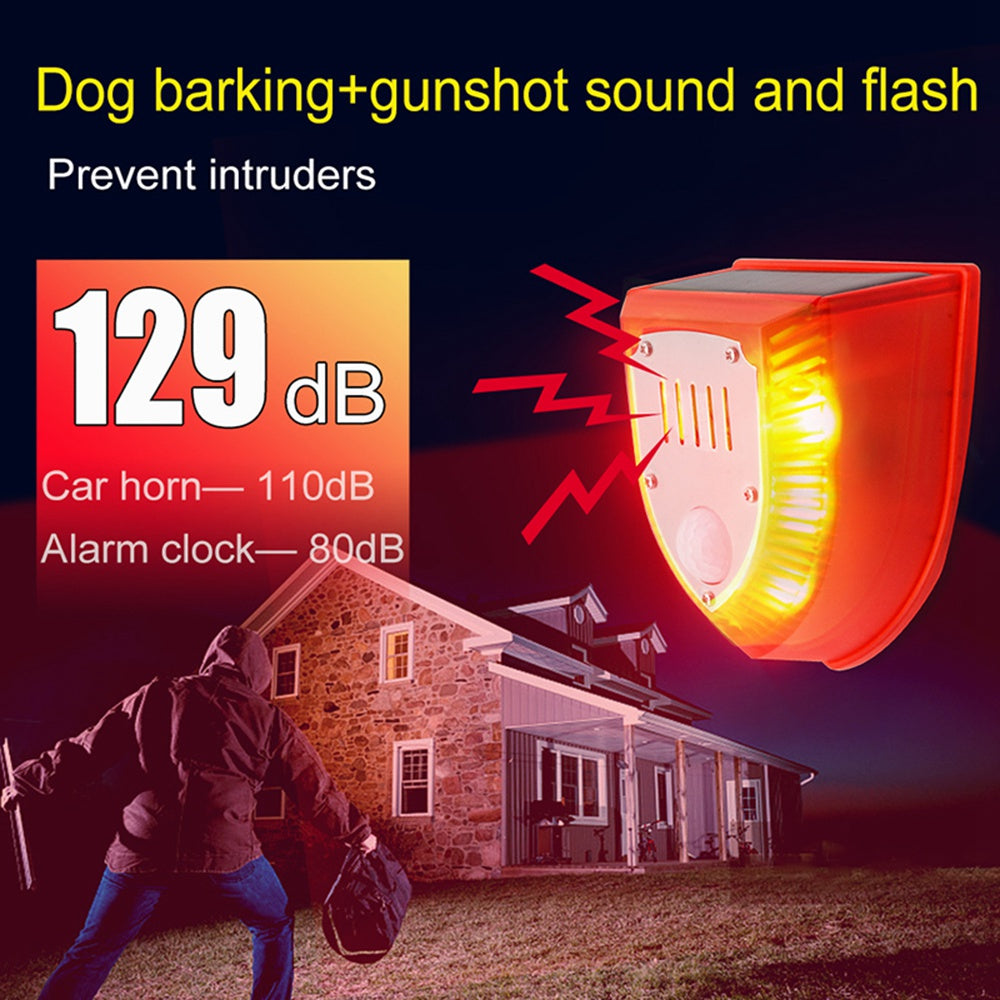 N911M Motion Sensor Solar Alarm Light IP65 Waterproof Farm Garden Dog Barking Gunshot Sound Animal Repellent Security Lamp