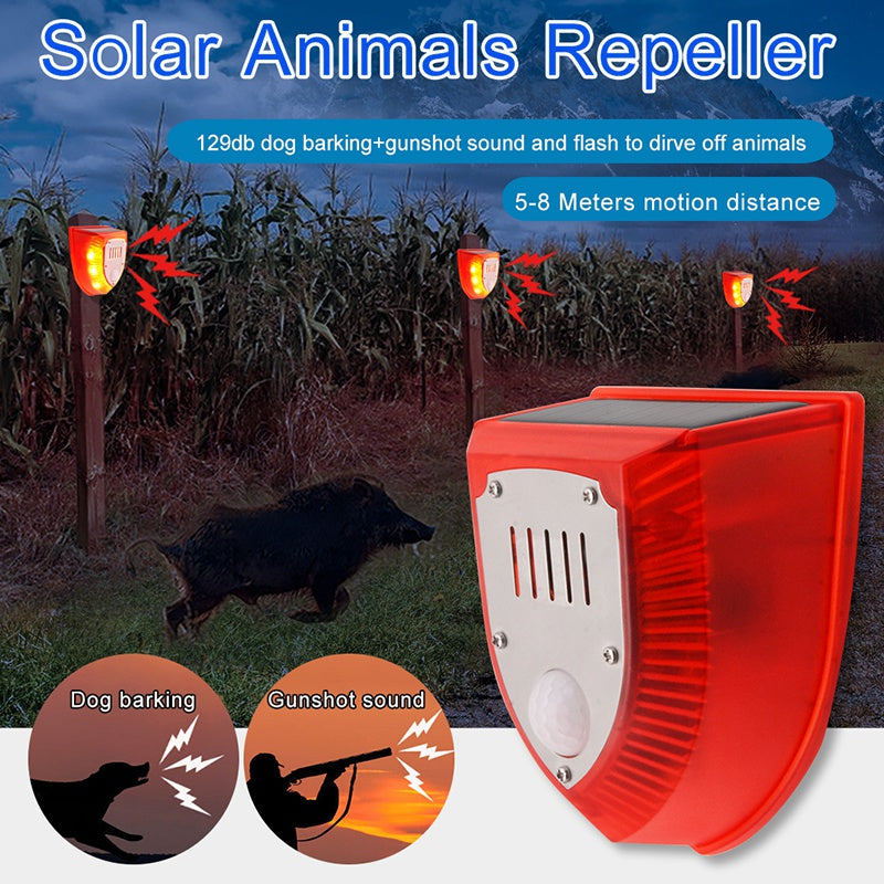 N911M Motion Sensor Solar Alarm Light IP65 Waterproof Farm Garden Dog Barking Gunshot Sound Animal Repellent Security Lamp