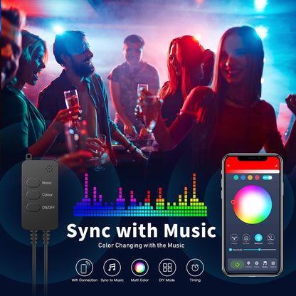 YJSL-O 10m 60-LED Tuya Smart WiFi String Light Dreamcolor RGB USB Strip Light Music Sync with 24 Key Remote Work for Google Home Alexa