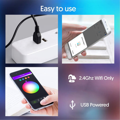 YJSL-O 5m 50-LED Tuya Smart WiFi Voice Control String Light Dreamcolor RGB USB Strip Light Music Sync with 24 Key Remote