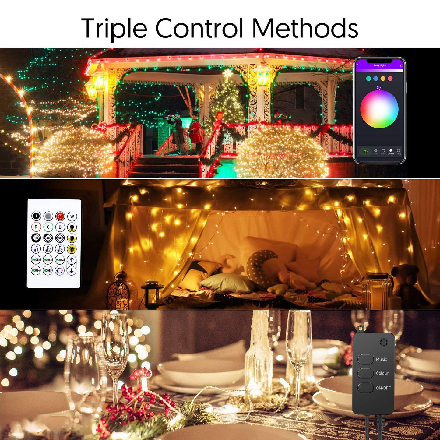 YJSL-O 5m 50-LED Tuya Smart WiFi Voice Control String Light Dreamcolor RGB USB Strip Light Music Sync with 24 Key Remote