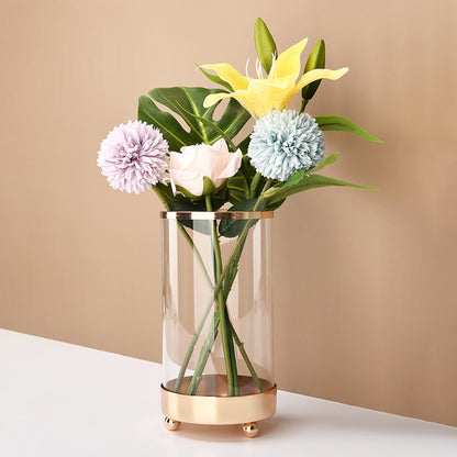 European Style Glass Vase Flowers Metal Glass Candle Holder Cylinder Makeup Brush Storage Holder Case, Size: S