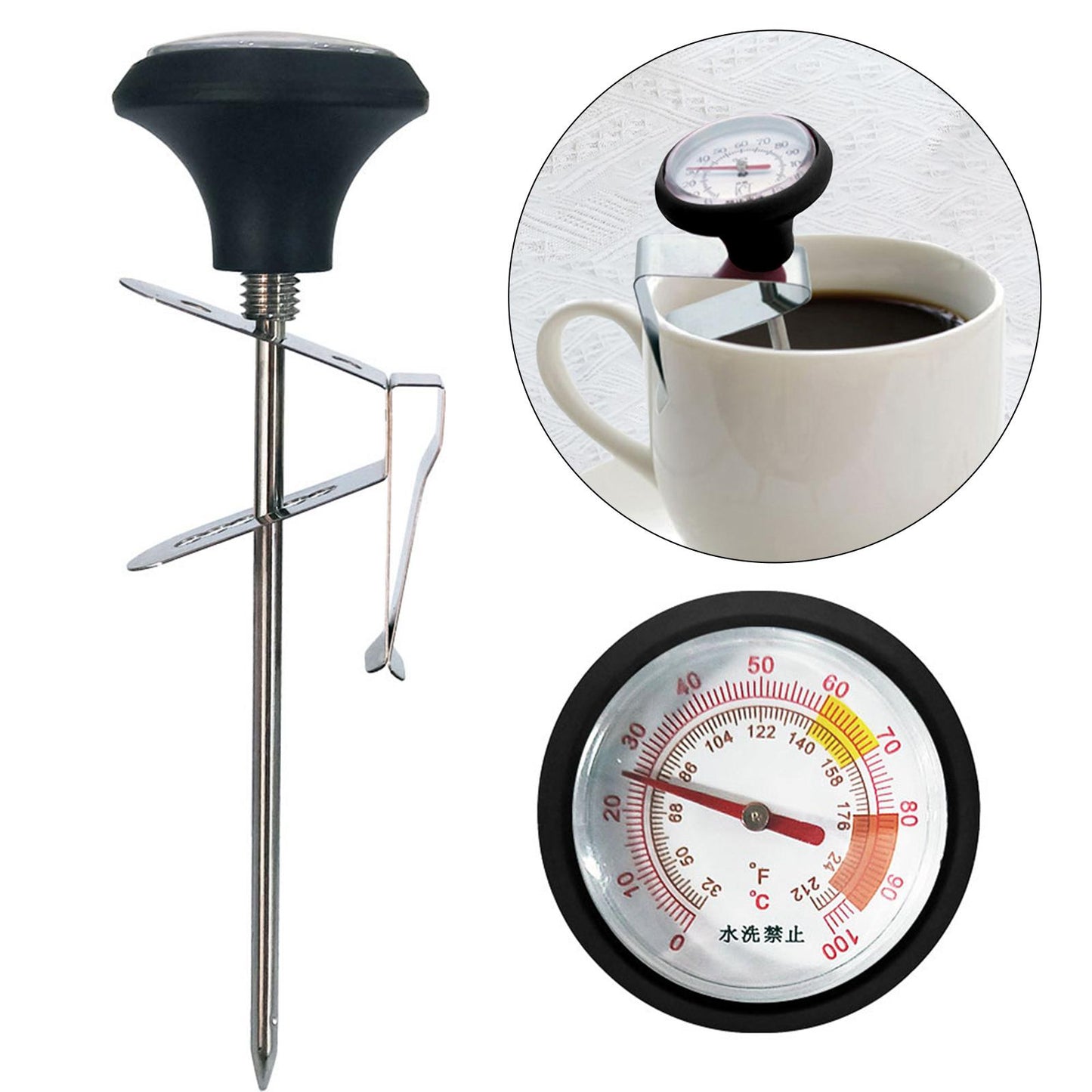 B-3 Stainless Steel Probe Thermometer Celsius and Fahrenheit Scale Thermometer with Clip for Coffee, Milk, Jam (No FDA Certificate)