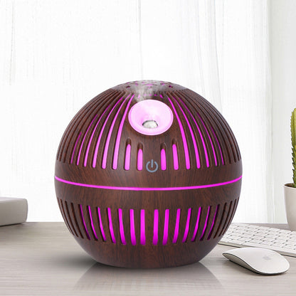 USB Charging Hollow Design Wood Grain Colorful Night Light Mini Aroma Humidifier