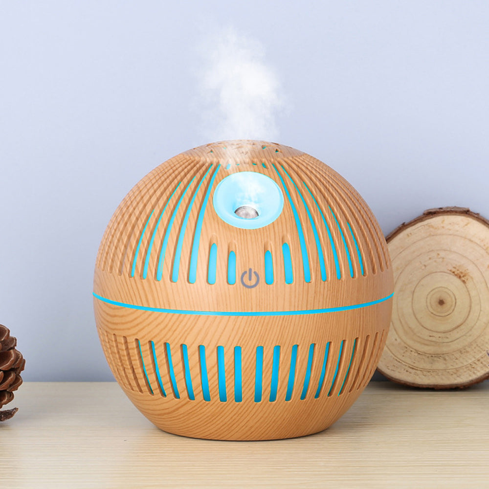 USB Charging Hollow Design Wood Grain Colorful Night Light Mini Aroma Humidifier