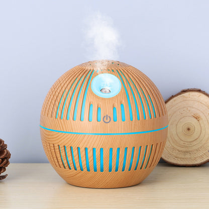 USB Charging Hollow Design Wood Grain Colorful Night Light Mini Aroma Humidifier