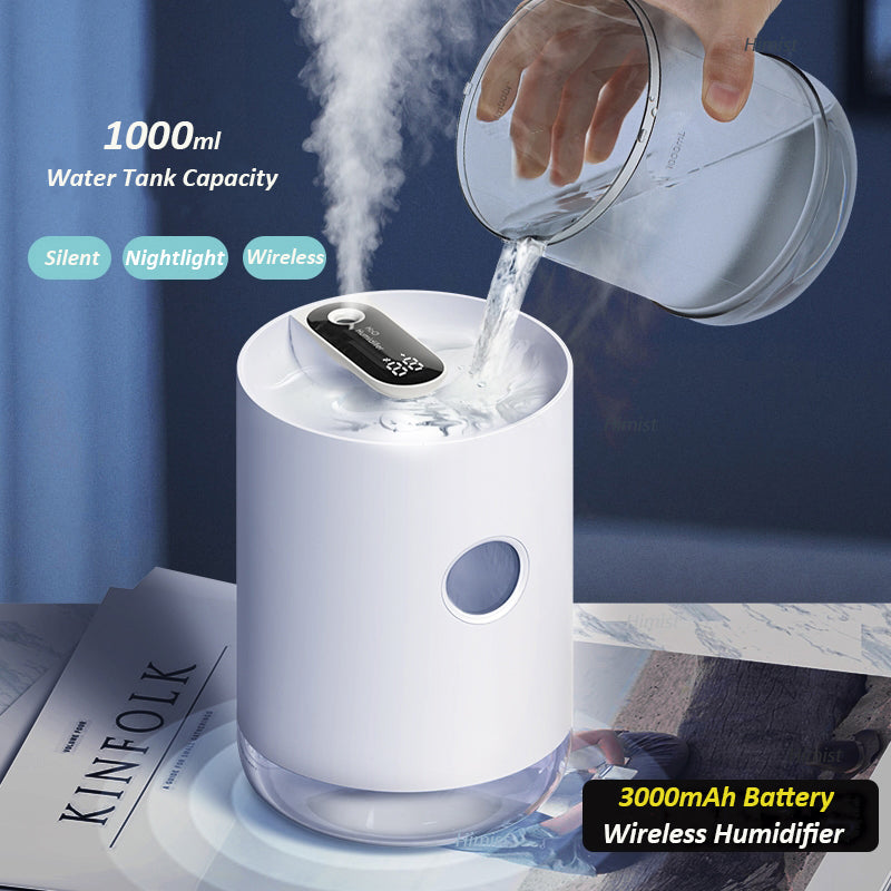 211 1000ml Large Capacity Wireless Humidifier Creative USB Charging Portable Essential Oil Diffuser Aroma Atomizer with Digital Display for Home Office Car