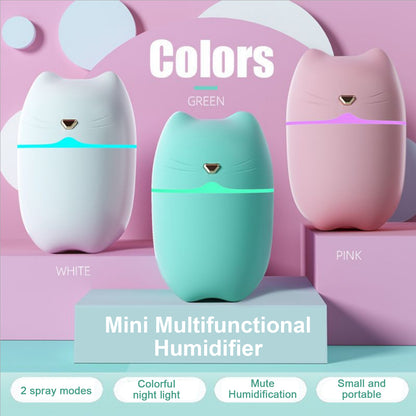 A6 260ml Mini Air Humidifier USB Cute Cat Silent Atomizer Soft Light Air Purifier Portable Cool Mist Maker Fog Sprayer with Colorful Night Light