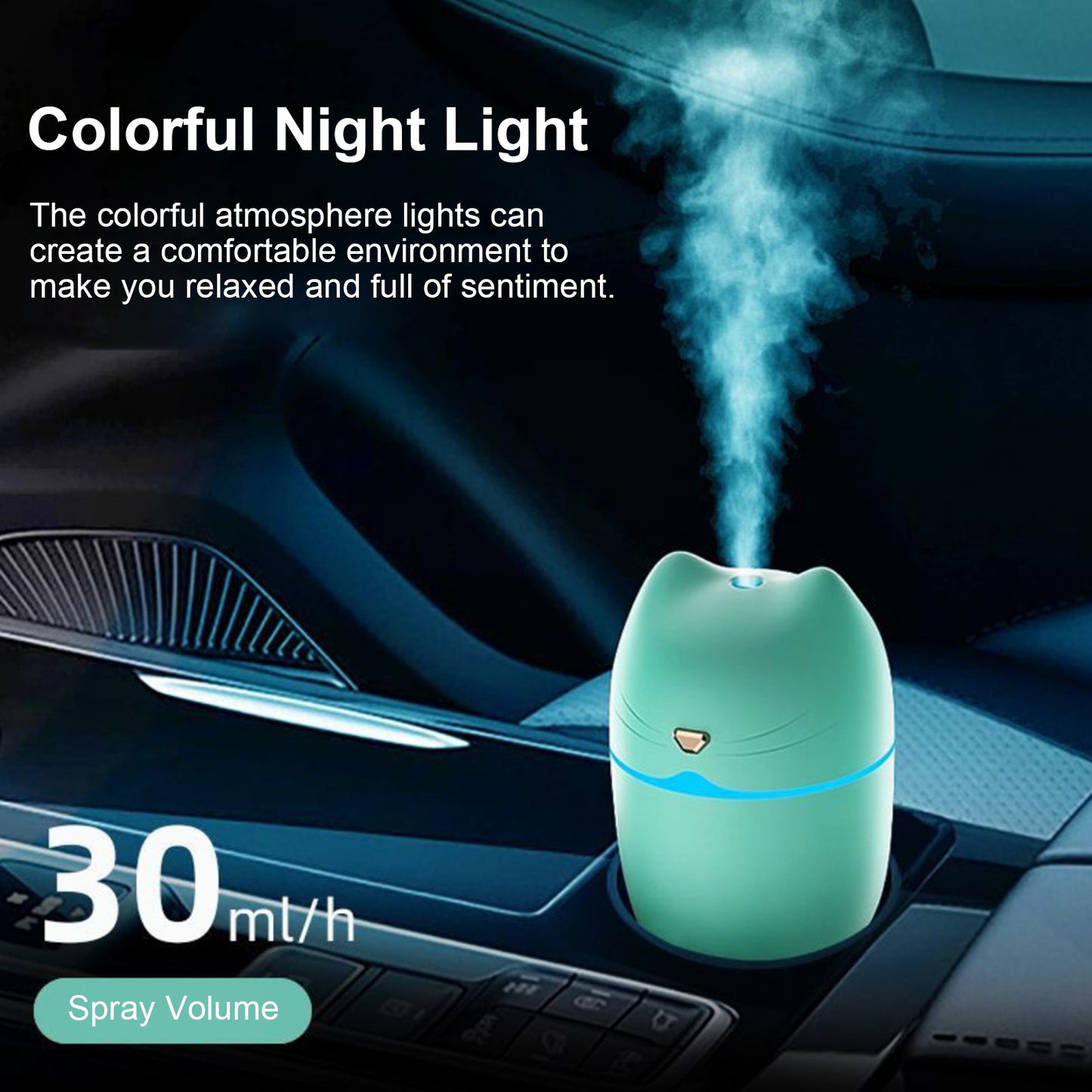 A6 260ml Mini Air Humidifier USB Cute Cat Silent Atomizer Soft Light Air Purifier Portable Cool Mist Maker Fog Sprayer with Colorful Night Light