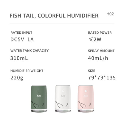 310ML Fish Pattern Design USB Air Humidifier Home Office Mute Essential Oil Aroma Mist Diffuser with Atmosphere Light