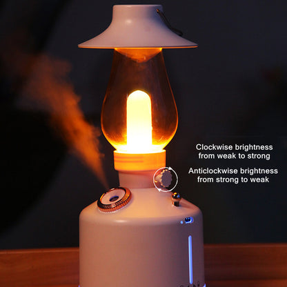 LA Retro Kerosene Lamp Shape Air Humidifier 280ml Portable Mist Maker Essential Oil Aroma Diffuser with LED Night Light/Handle for Outdoor Camping Bedroom