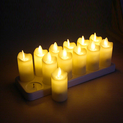 12PCS/Pack Rechargeable Flameless Candles Realistic Dancing LED Flames with Remote Control