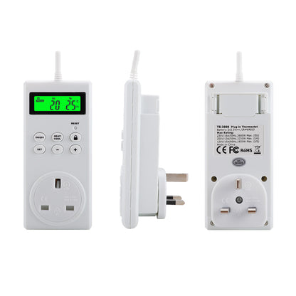 TS-3000 Thermoregulator Wireless Temperature Controller Thermostat Switch Timer Socket with Backlit