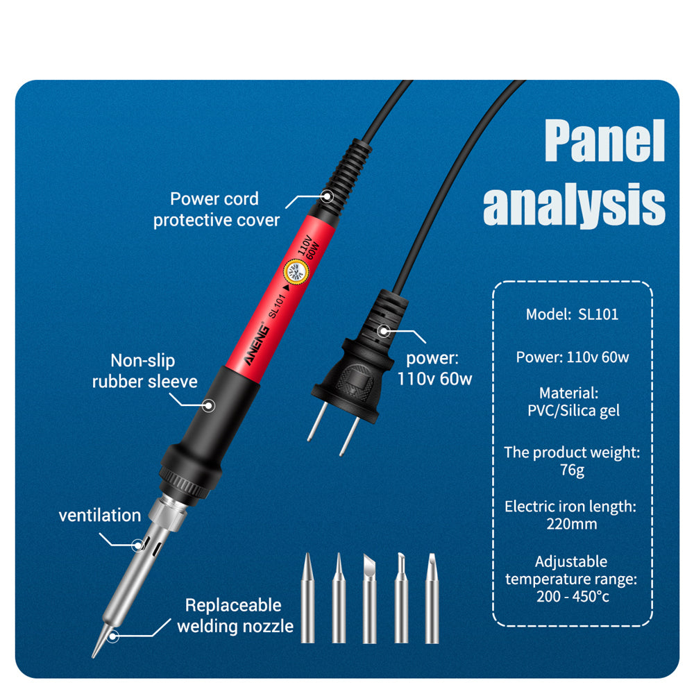 ANENG SL101 25Pcs Digital Multimeter 60W Electric Soldering Iron Kit with Replaceable Welding Head Electronic Repair Set