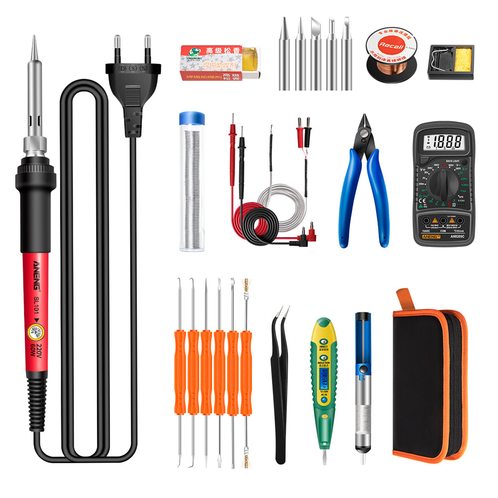 ANENG SL101 25Pcs Digital Multimeter 60W Electric Soldering Iron Kit with Replaceable Welding Head Electronic Repair Set