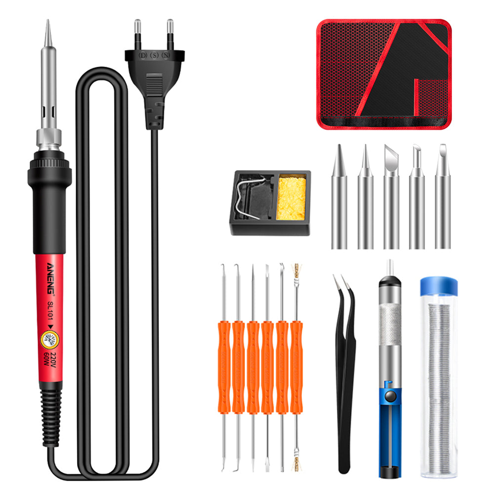 ANENG SL101 17PCS Multi-Functional 60W Electric Soldering Iron Kit with Replaceable Welding Head Electronic Repair Set