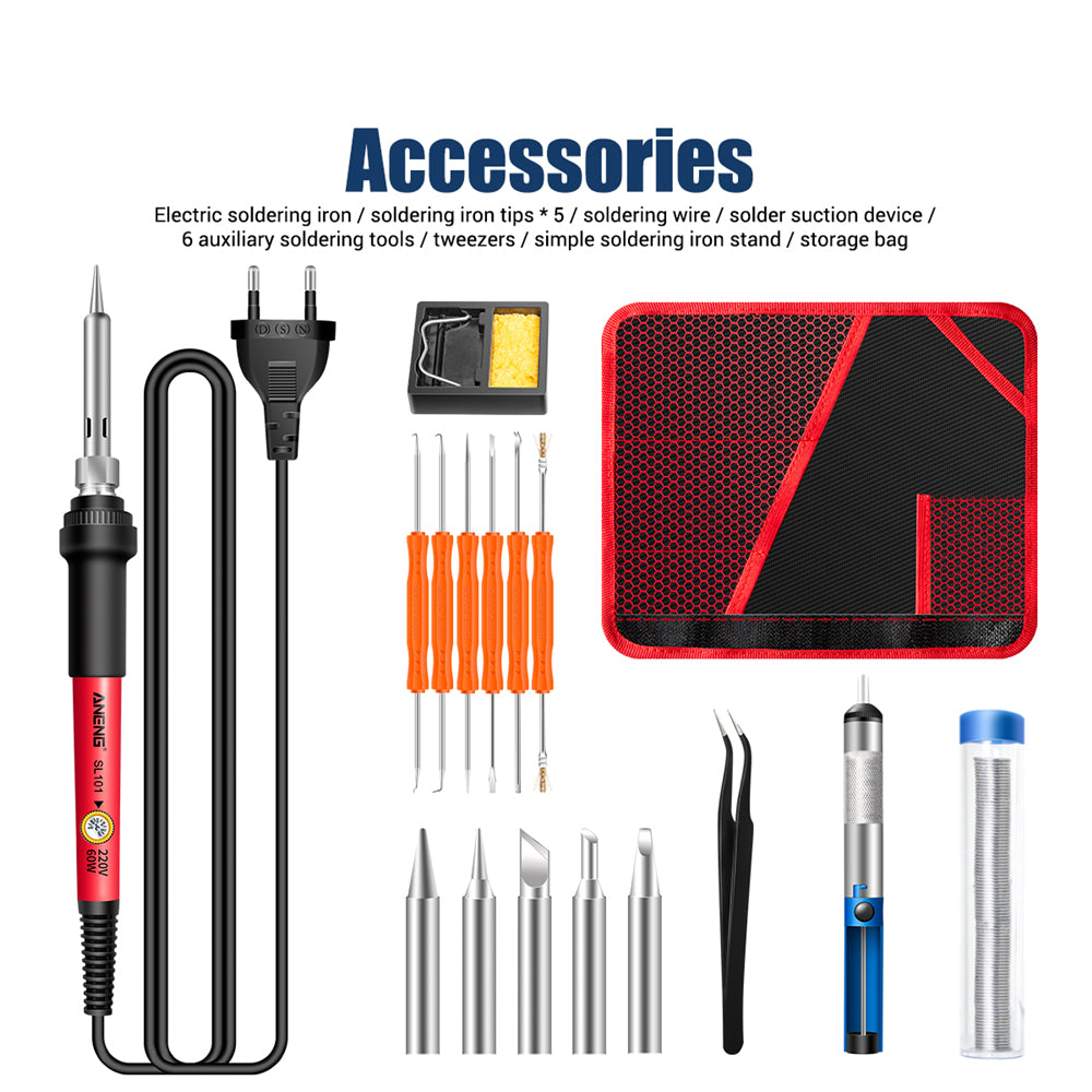 ANENG SL101 17PCS Multi-Functional 60W Electric Soldering Iron Kit with Replaceable Welding Head Electronic Repair Set