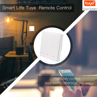 3-Gang Smart WiFi Switch TUYA APP Control European Standard Voice Control Wall Switch Controller Zero Fire Version, EU Plug