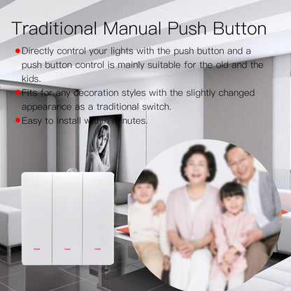 3-Gang Smart WiFi Switch TUYA APP Control European Standard Voice Control Wall Switch Controller Zero Fire Version, EU Plug