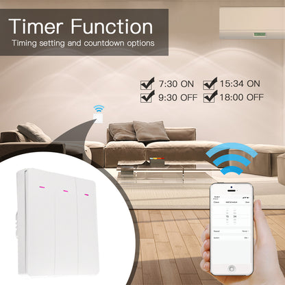 3-Gang Smart WiFi Switch TUYA APP Control European Standard Voice Control Wall Switch Controller Zero Fire Version, EU Plug