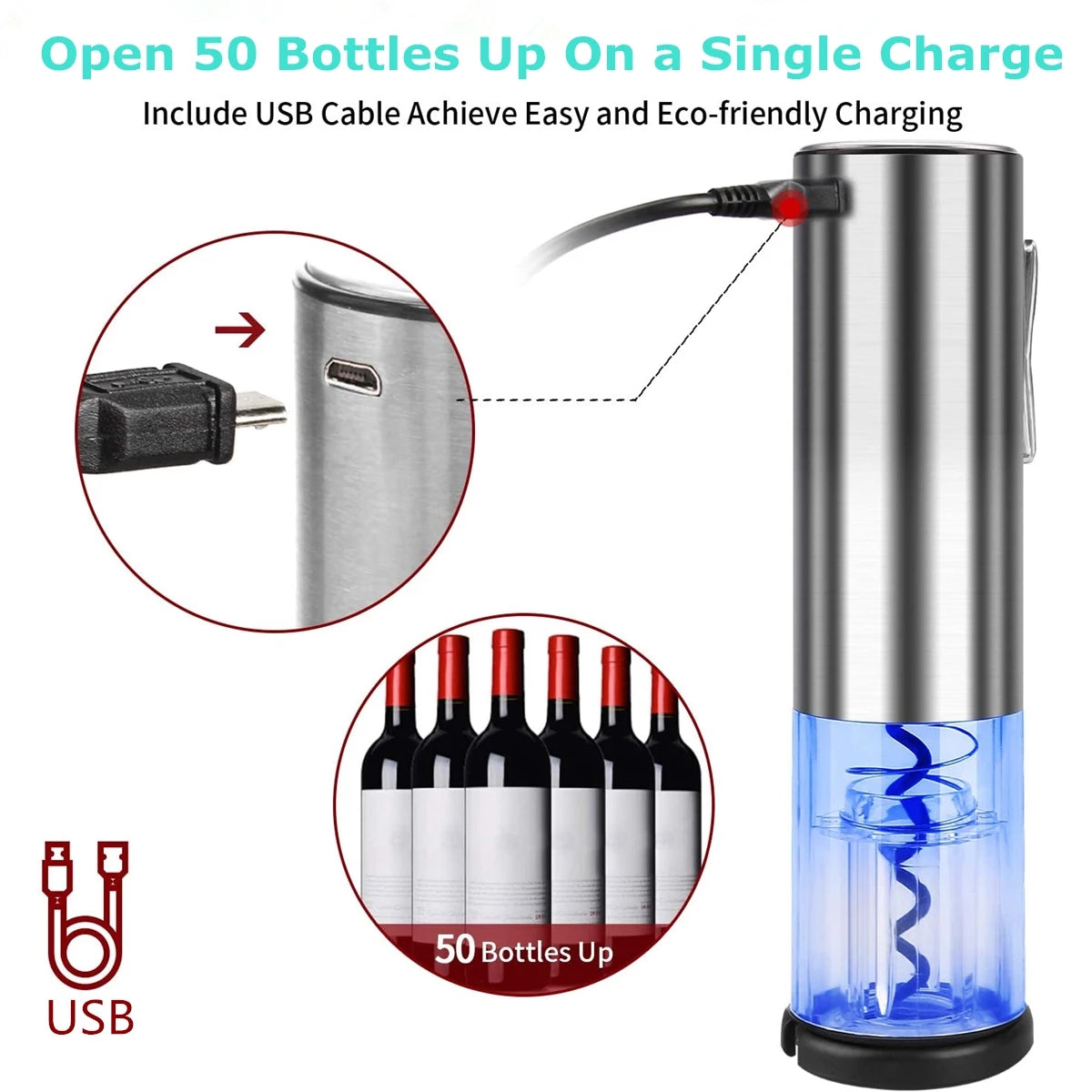 KP3-361801C-1 Automatic Electric Wine Opener USB Charging Bottle Opener with Foil Cutter