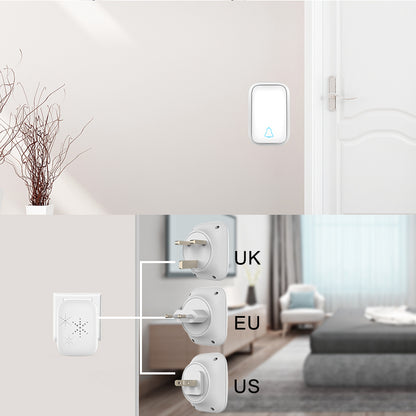 TS-K111 Wireless Doorbell Kit Plug and Play Door Bell 38 Melodies Alarm 4 Adjustable Volume Levels for Home Villa Apartment Elder-care, 2 Buttons and 1 Door Bell