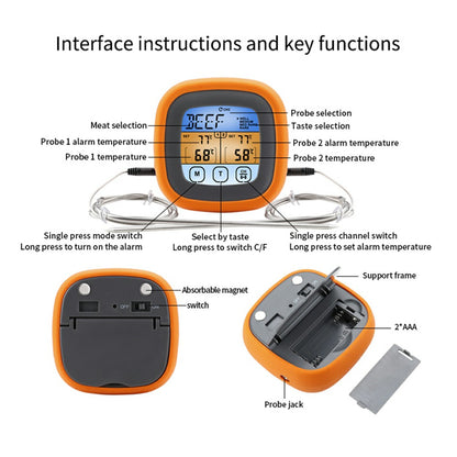 TS-6601-2 Double Probe BBQ Thermometer Kitchen Barbecue Food Meat Temperature Measurement Tool