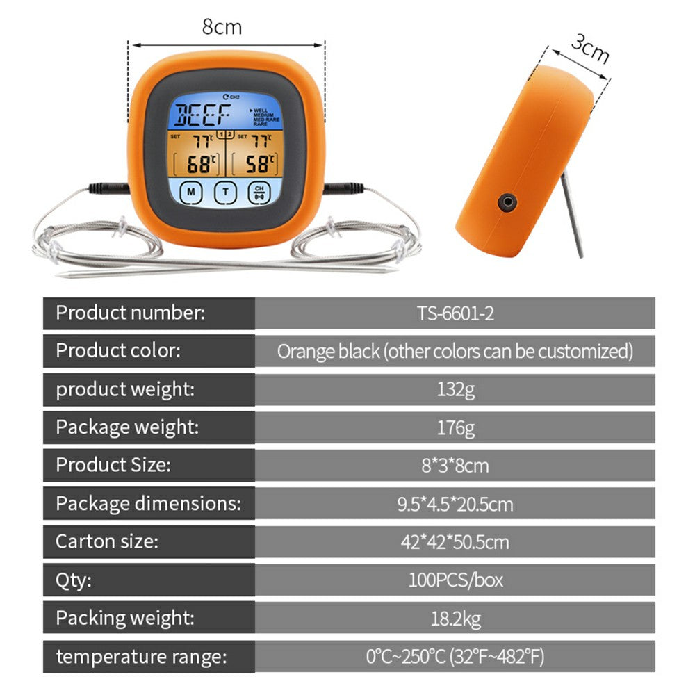 TS-6601-2 Double Probe BBQ Thermometer Kitchen Barbecue Food Meat Temperature Measurement Tool