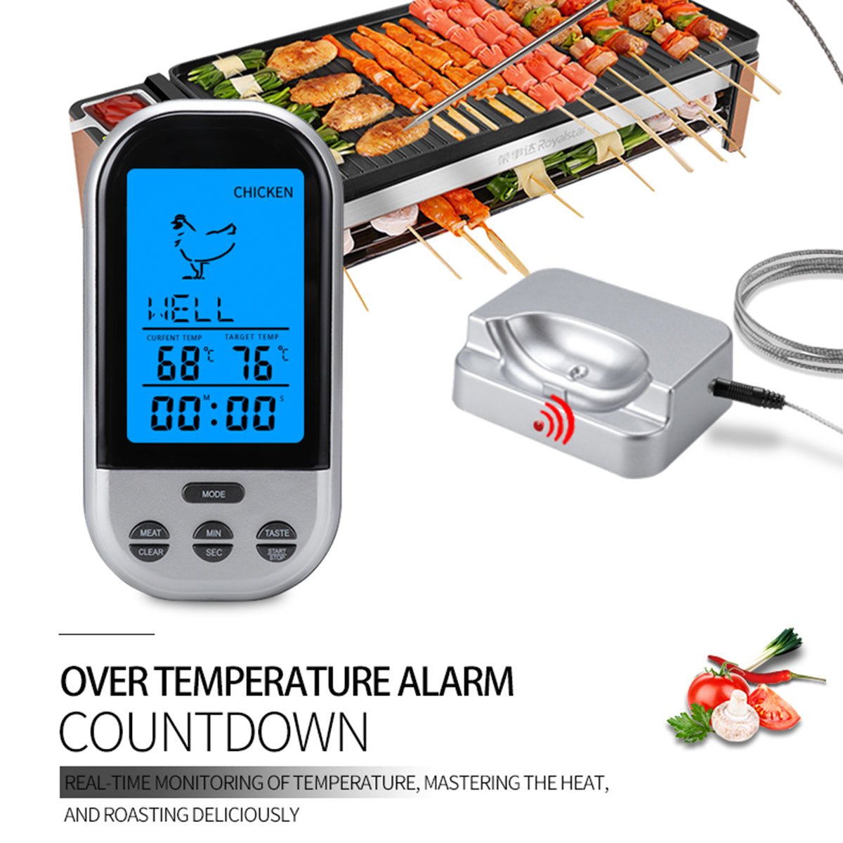 TS-HY62 Large LCD Screen Kitchen Outdoor BBQ Thermometer Food Meat Temperature Measurement Tool (BPA Free, FDA Certificated)