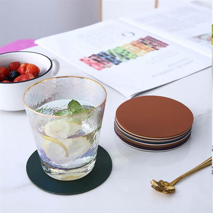 6Pcs PU Leather Coasters Round Heat Resistant Anti-skid Cup Pad Mats Dining Table Decoration