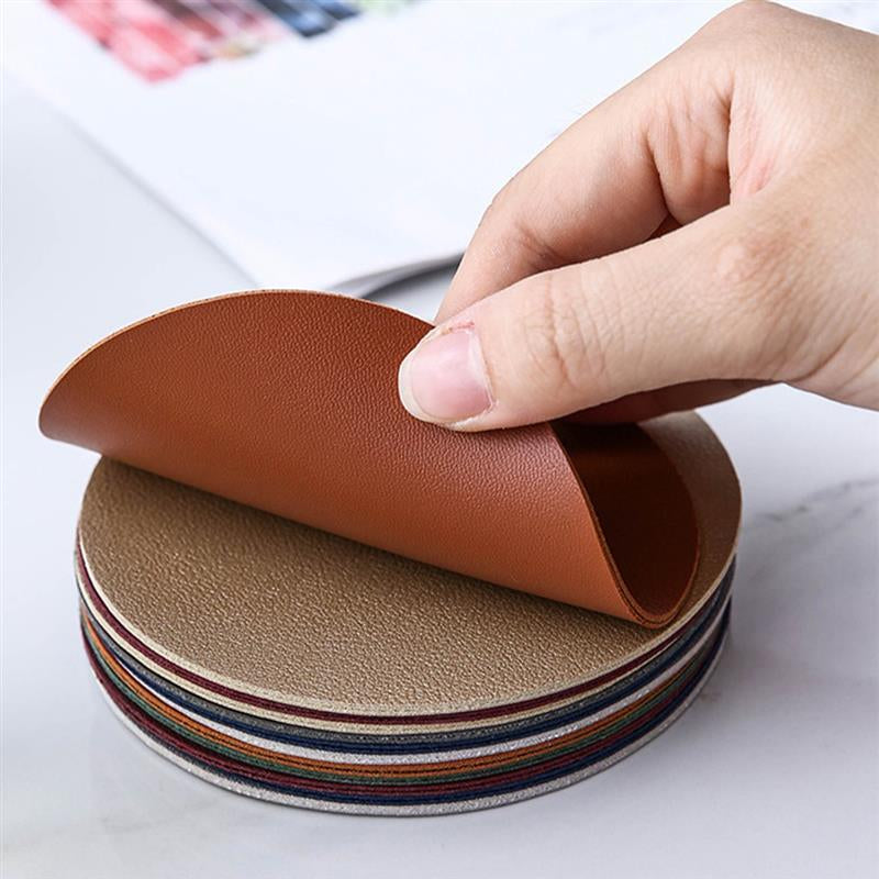 6Pcs PU Leather Coasters Round Heat Resistant Anti-skid Cup Pad Mats Dining Table Decoration