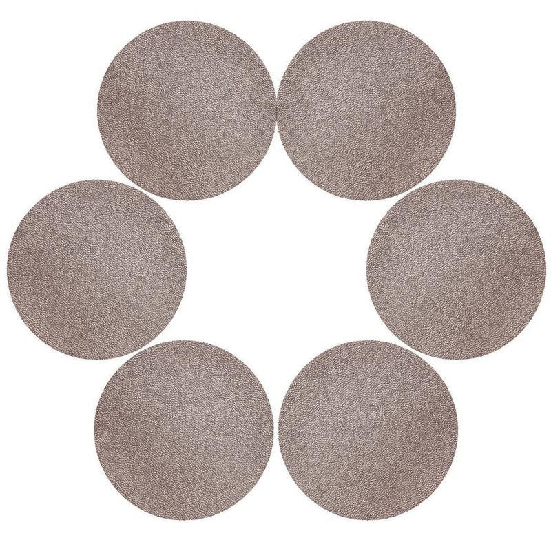 6Pcs PU Leather Coasters Round Heat Resistant Anti-skid Cup Pad Mats Dining Table Decoration