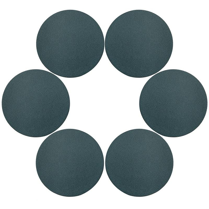 6Pcs PU Leather Coasters Round Heat Resistant Anti-skid Cup Pad Mats Dining Table Decoration