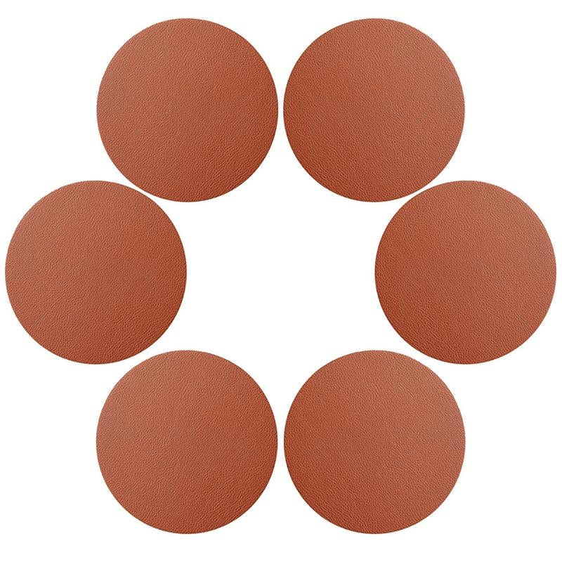 6Pcs PU Leather Coasters Round Heat Resistant Anti-skid Cup Pad Mats Dining Table Decoration