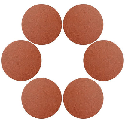 6Pcs PU Leather Coasters Round Heat Resistant Anti-skid Cup Pad Mats Dining Table Decoration