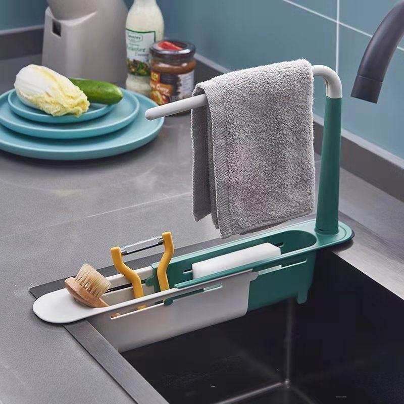 Multifunctional Kitchen Retractable Sink Storage Rack Dishwashing Cloth Sponge Holder Shelf