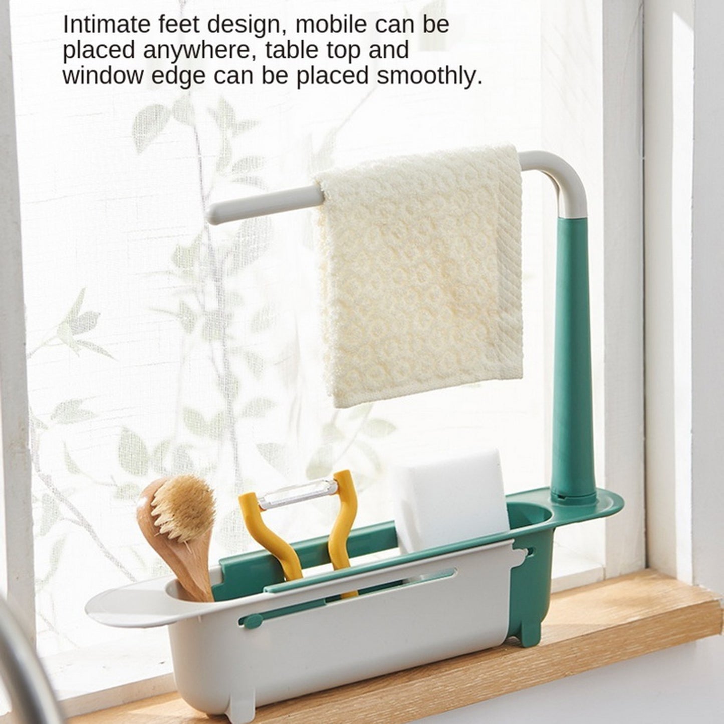 Multifunctional Kitchen Retractable Sink Storage Rack Dishwashing Cloth Sponge Holder Shelf