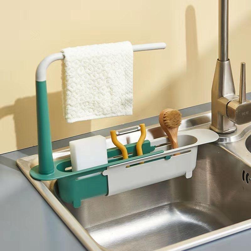 Multifunctional Kitchen Retractable Sink Storage Rack Dishwashing Cloth Sponge Holder Shelf