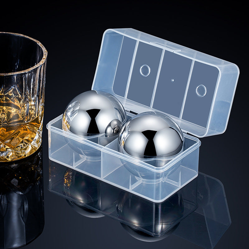 2Pcs 55mm Sphere Whiskey Stone Stainless Steel Rock Tasting Wine Beer Ice Stone Ball-Shaped Bar Cooling Cubes Quick Cooler (FDA Certified)