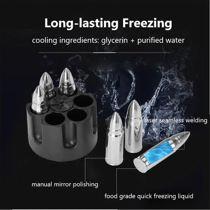 Stainless Steel Bullet Shape Ice Cube Chillers Quick-frozen Whiskey Wine Beer Ice Stones Cooler Kitchen Bar Gadgets (FDA Certified)