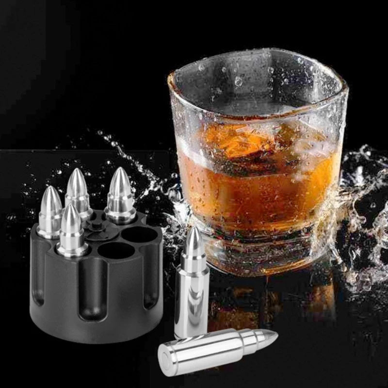 Stainless Steel Bullet Shape Ice Cube Chillers Quick-frozen Whiskey Wine Beer Ice Stones Cooler Kitchen Bar Gadgets (FDA Certified)