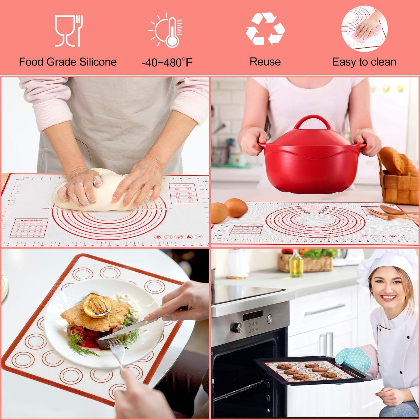 60cmx80cm Silicone Baking Mat Measurement Scale Knead Dough Kitchen Cake Pad (BPA-free, No FDA Certificate)